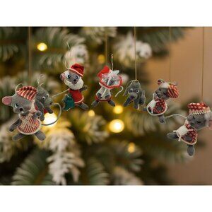 vintage 1950s set of 7 flocked mice christmas ornaments